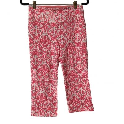 Teezher Capri Leggings Pants Pink White Damask All Over Print Medium